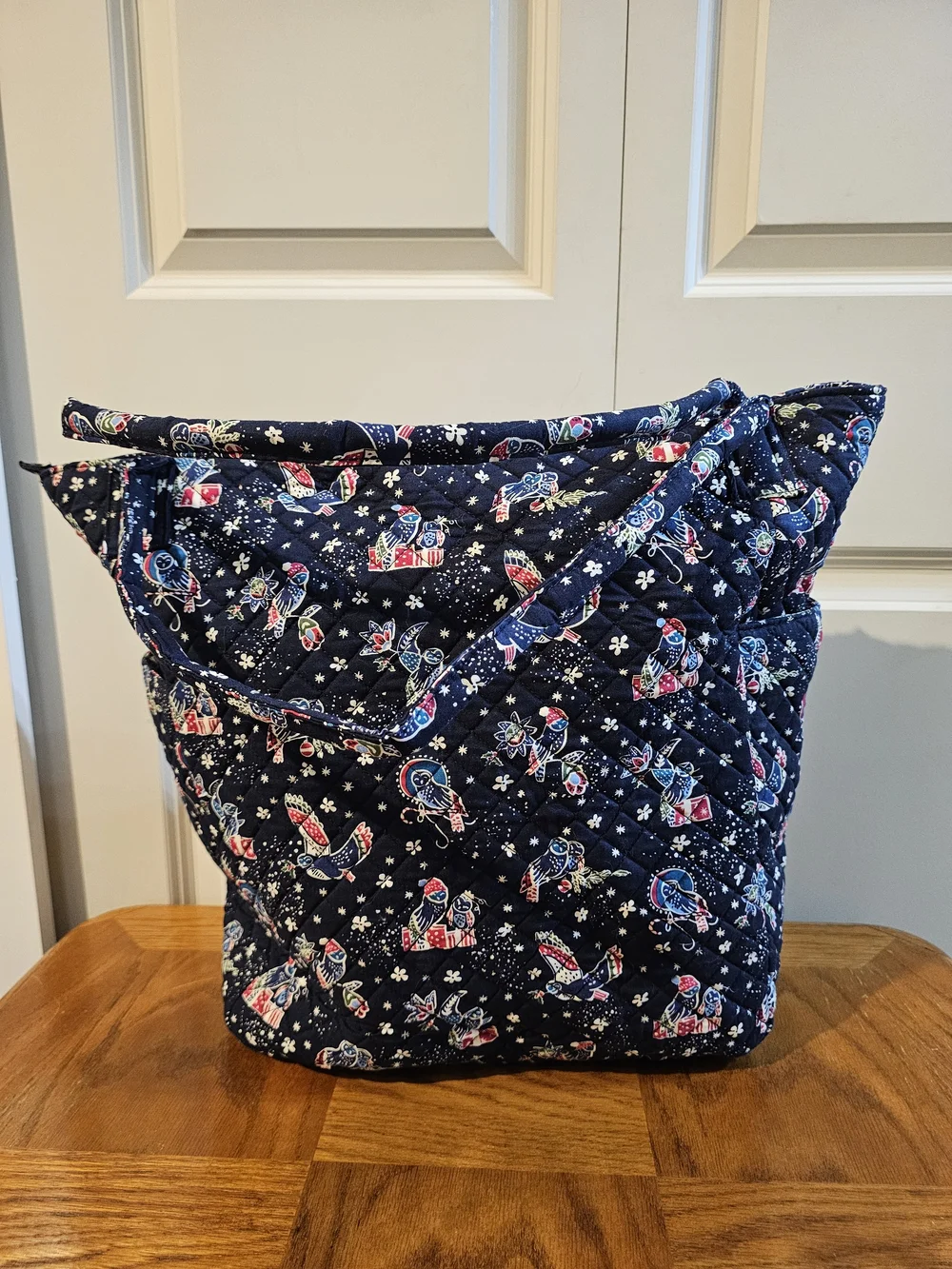 Vera Bradley XL Quilted Navy Floral Bird Tote Bag